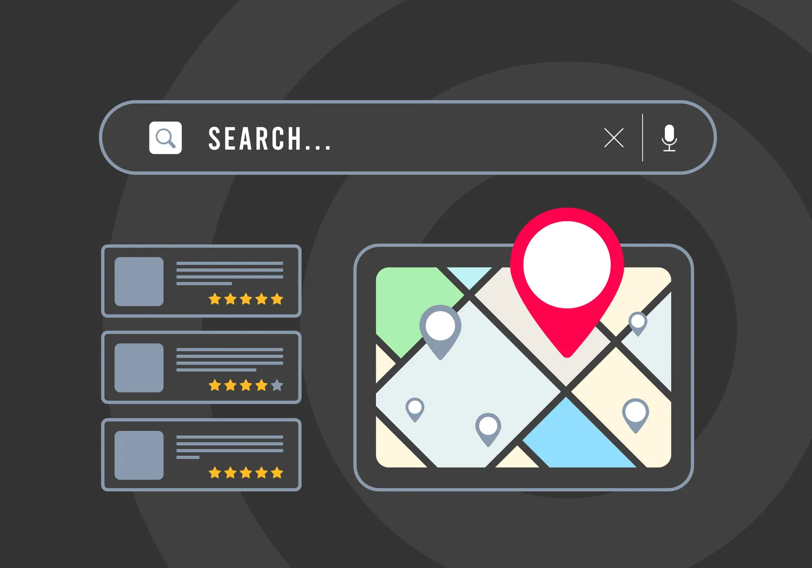Google local map results for a home service search on a laptop